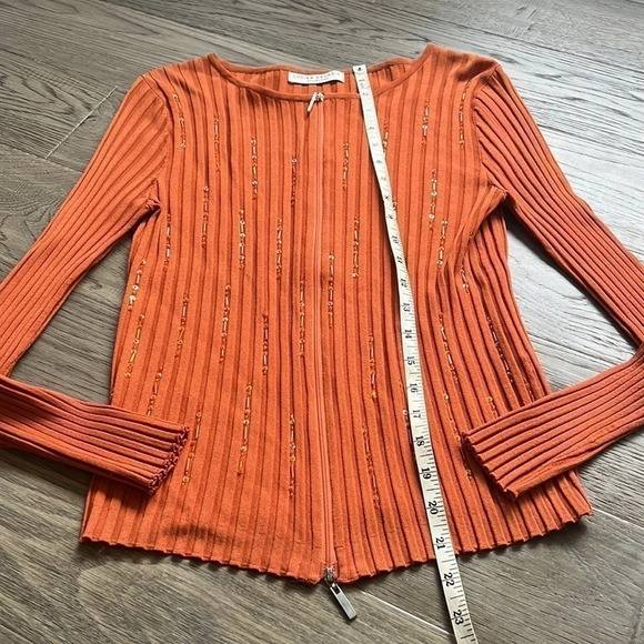 🔥lucien Daunois🔥 | Vintage orange knit beaded zip up cardigan - Picture 7 of 10